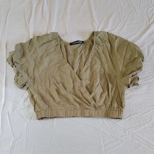 Forever 21 Tan Ruched Crop Blouse